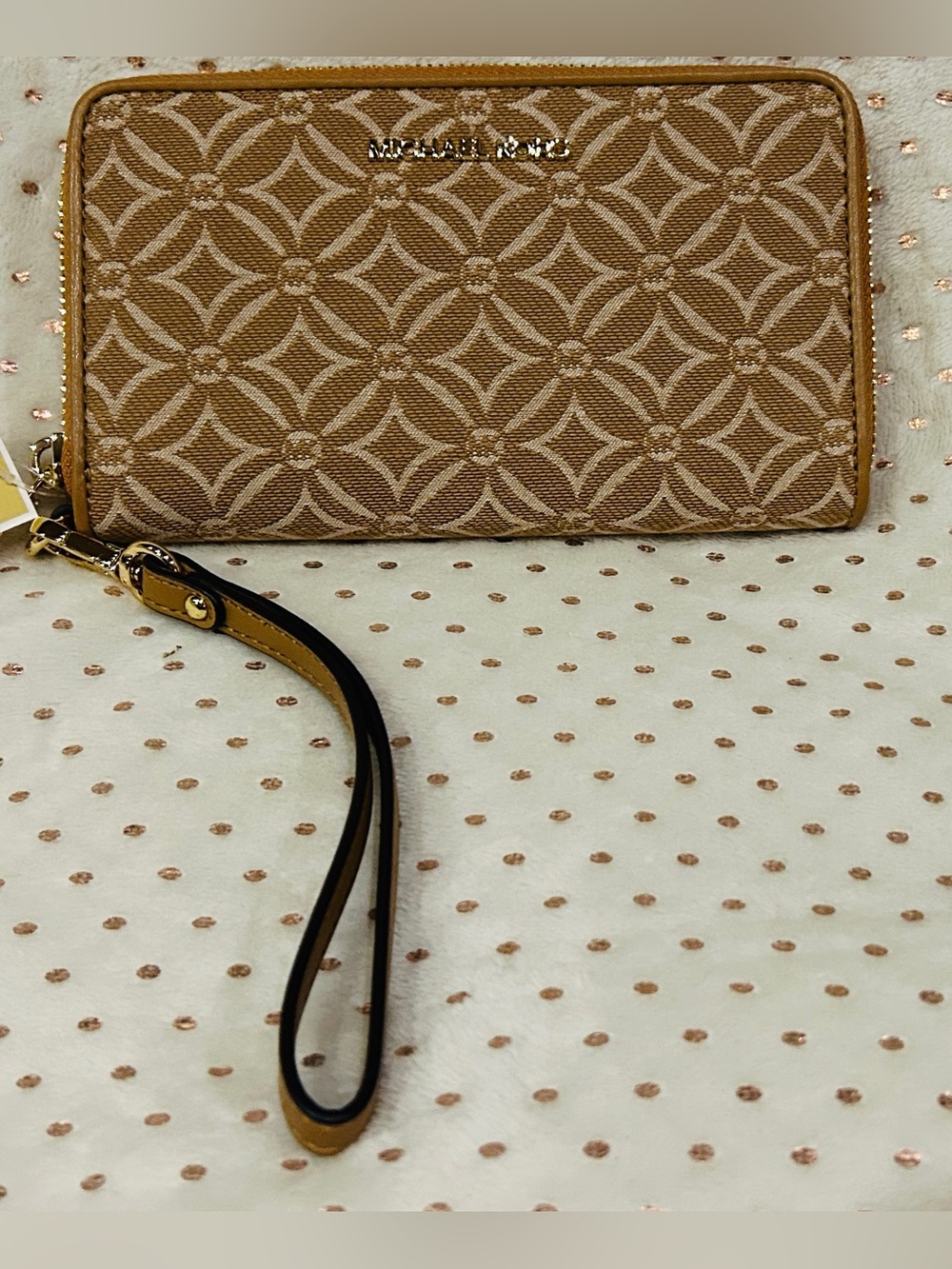 Michael Kors Tan Beige Monogram Wristlet